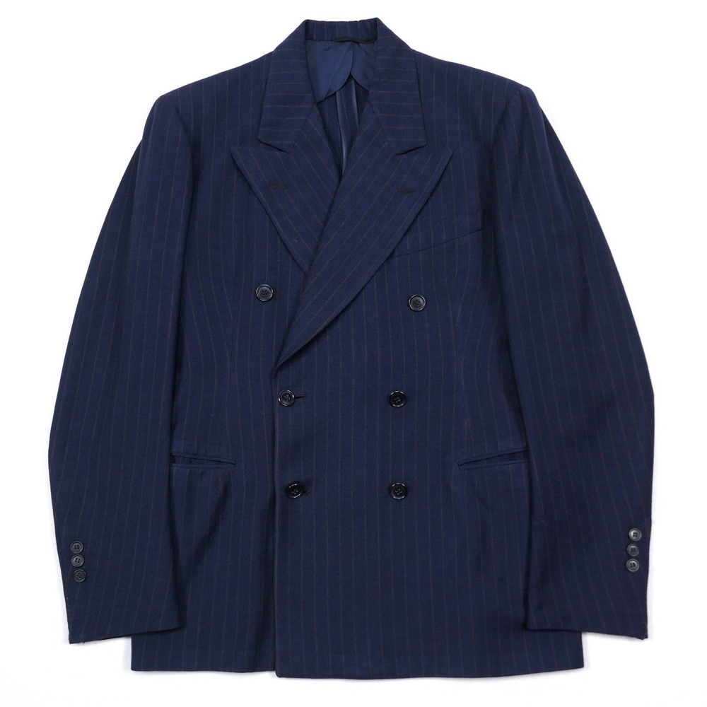 1930s Towncraft x Wieboldts Chicago Navy Pinstripe DB Peak Lapel Suit Jacket 36L